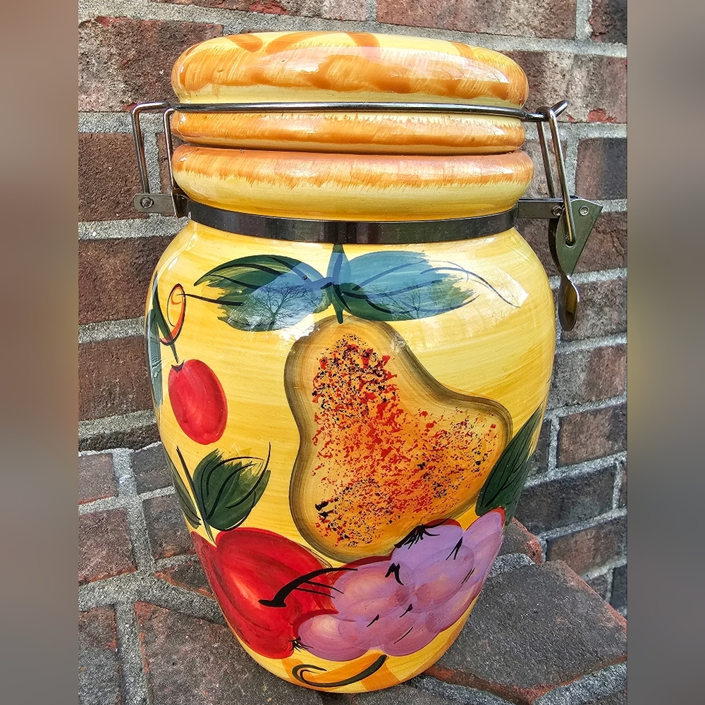 TABLETOPS GALLERY Canister Cookie Jar Bale Hinged Lid Boulevard Fruit